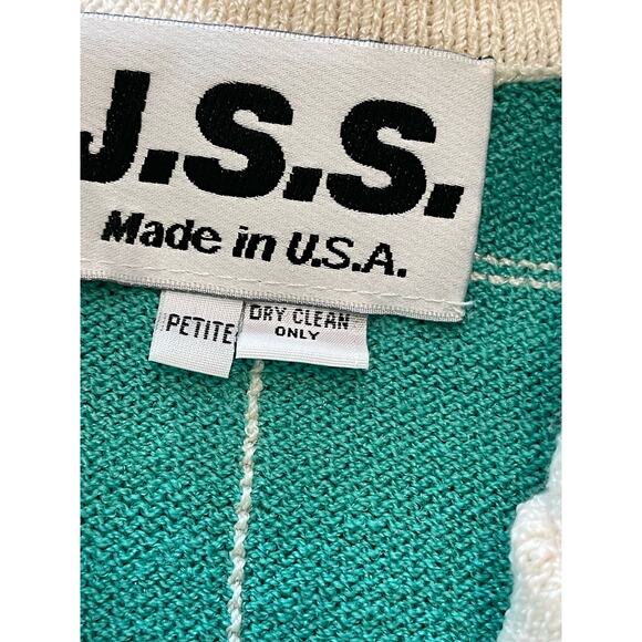 Vintage Jss women’s knit ware suit blazer & tank petite S green / white striped - Picture 16 of 16